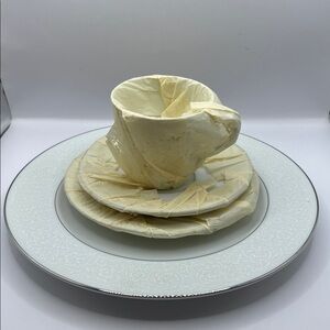 Grace Fine China Japan Set of 4 Concerto White On White Floral Silver Trim